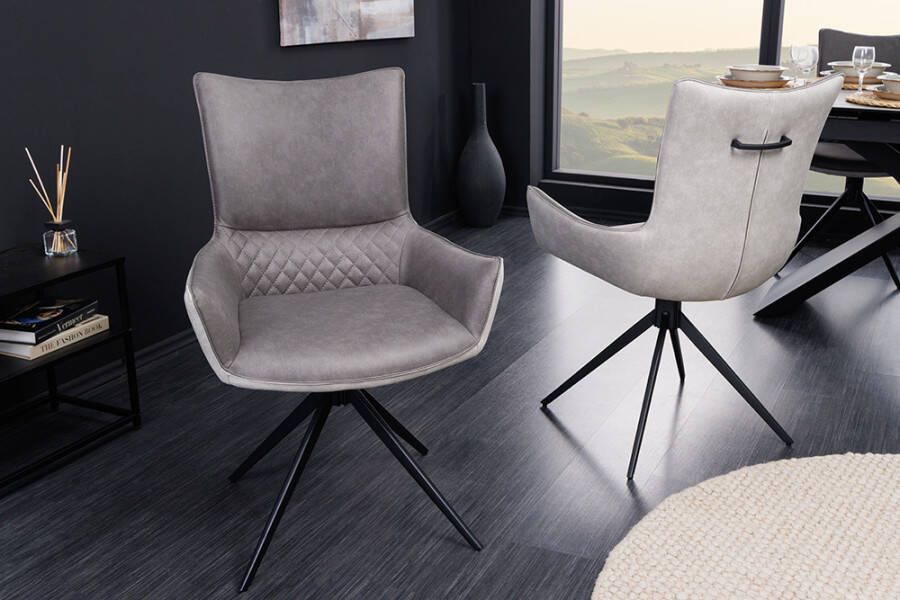 Invicta Interior Draaibare design stoel ALPINE grijs lichtgrijs armleuningen zwart metalen poten 43720 - Foto 1