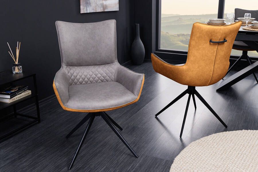 Invicta Interior Draaibare design stoel ALPINE grijsbruin zwart metalen poten armleuningen 43718 - Foto 1