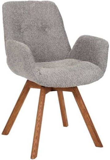 Invicta Interior Draaibare design stoel BALTIC grijs bouclé naturel eiken massief houten poten met armleuning 44200