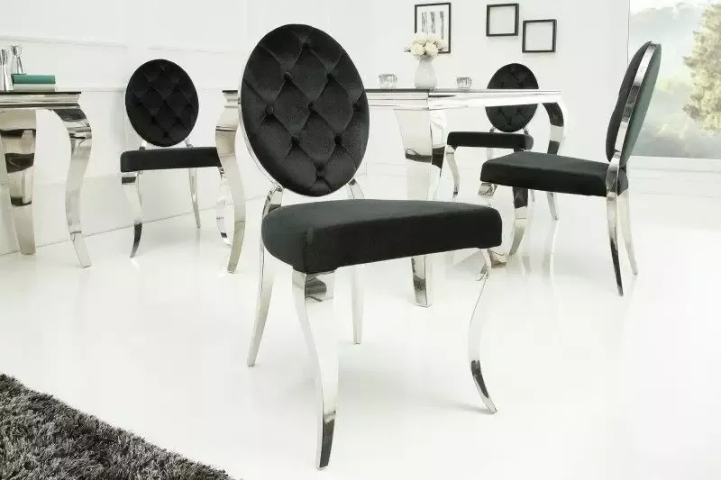 Invicta Interior Elegante stoel MODERN BAROQUE zwart fluweel met knopen roestvrijstalen poten 37354 - Foto 3