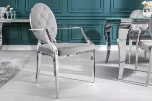 Invicta Interior Eetkamerstoel Modern Barock Grijs met armleuningen 38343