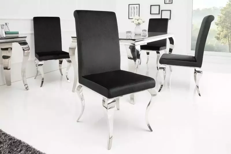 Invicta Interior Elegante stoel MODERN BAROK zwart fluwelen stoelpoten van roestvrij staal 36546 - Foto 2