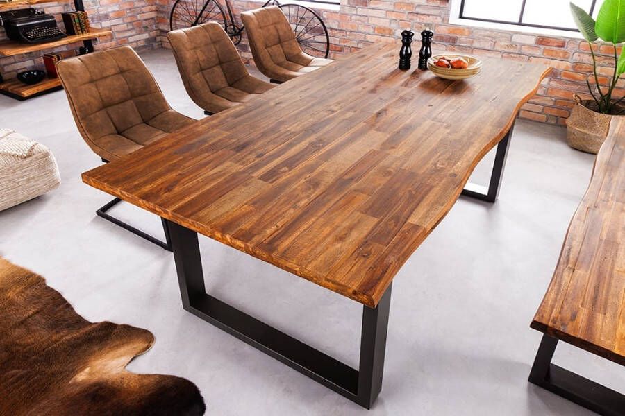 Invicta Interior Massief houten eettafel GENESIS 160cm naturel antraciet acaciaboomrand industrieel design 42050