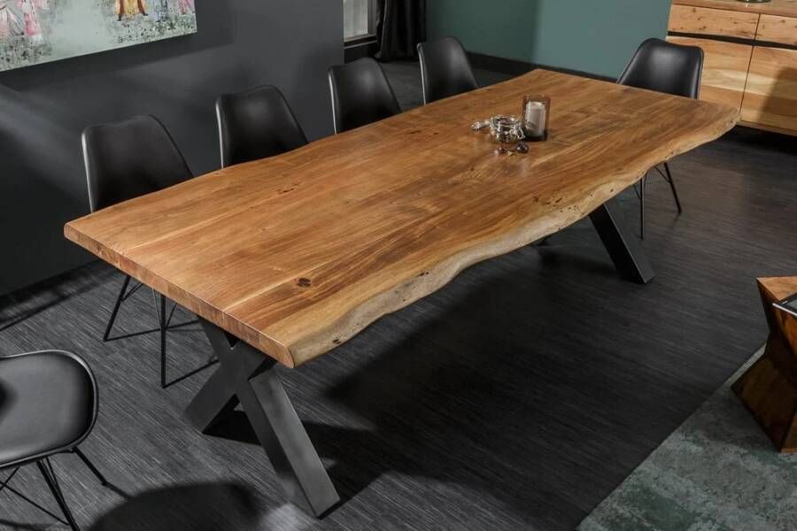 Invicta Interior Massief houten eettafel MAMMUT NATURE 300cm acacia metalen frame boomrand 6cm tafelblad 41343