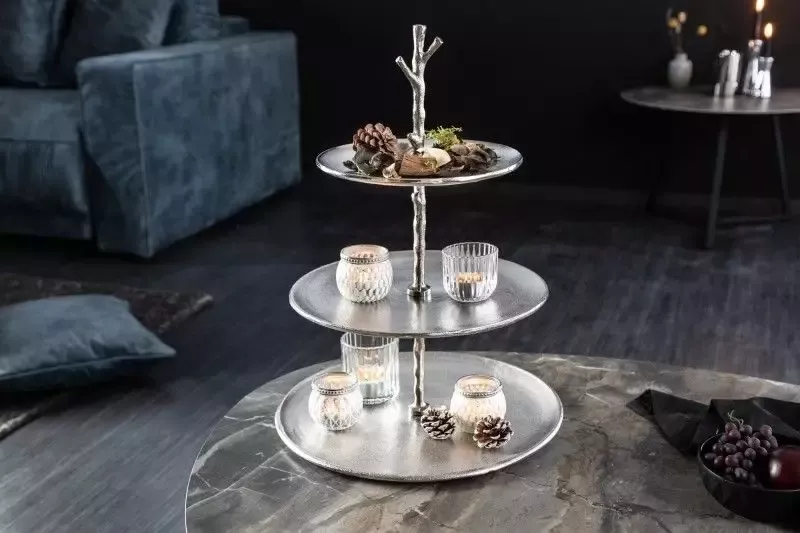 Invicta Interior Design taartplateau ABSTRACT 48cm zilver met drie niveaus 41604