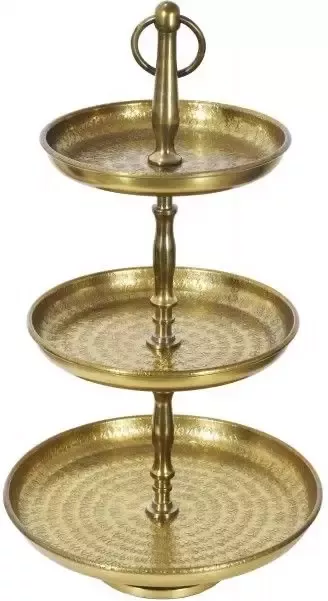 Invicta Interior Design taartplateau ORIENT 47cm goud in wild hammer finish met drie niveaus 41535