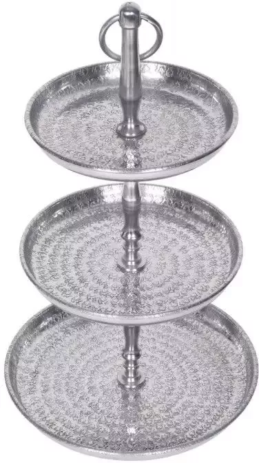 Invicta Interior Design taartplateau ORIENT 47cm zilver in wildhammerafwerking met drie niveaus 41534