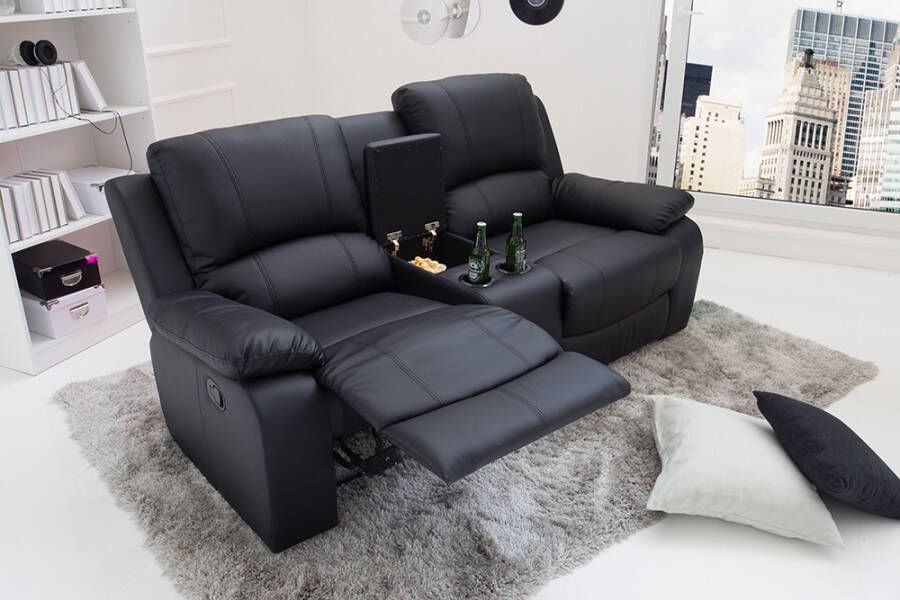 Invicta Interior Exclusieve 2-zits bioscoopfauteuil HOLLYWOOD 190cm zwarte TV-fauteuil met bekerhouder 39474