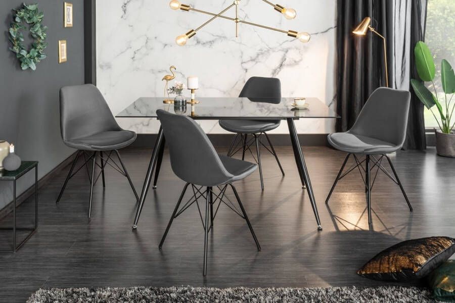 Invicta Interior Design stoel SCANDINAVIA MEISTERSTÜCK grijs fluweel zwart metalen poten 43062