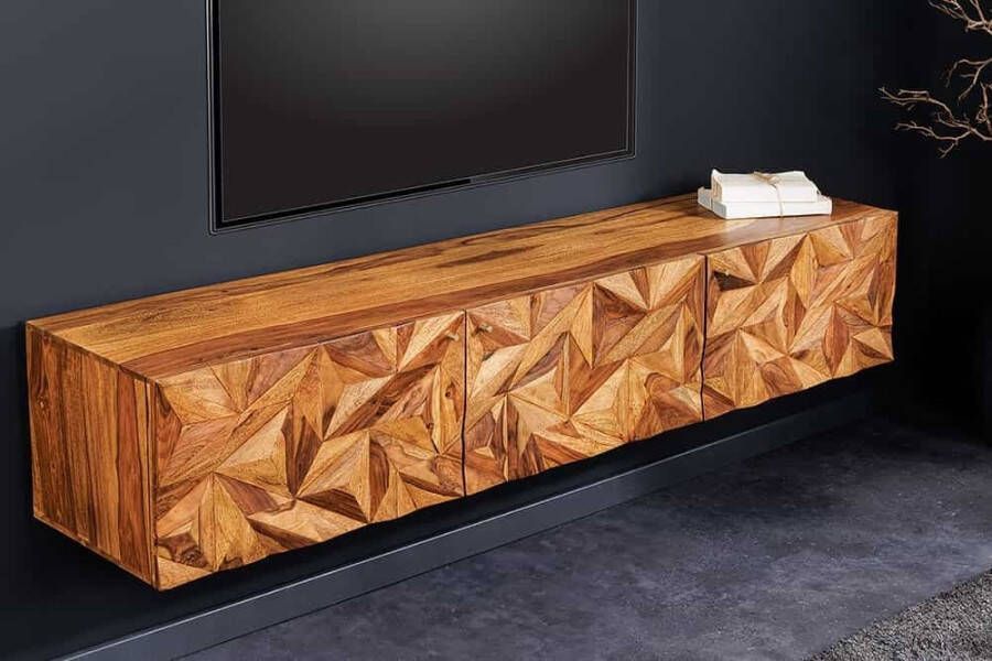 Invicta Interior Hangend tv-meubel ALPINE 160cm naturel sheesham massief hout steenafwerking metaal mat goud 43708 - Foto 1