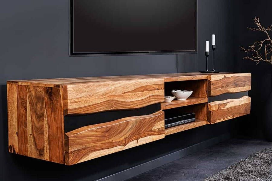 Invicta Interior Hangend tv-meubel AMAZONAS 160cm bruin Sheesham massief hout boomrand metaal zwart 43707