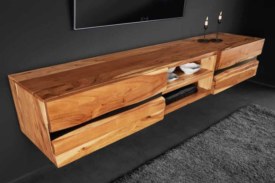 Invicta Interior Hangend tv-meubel AMAZONAS 160cm natuurlijk acacia massief hout boomrand metaal zwart 43706