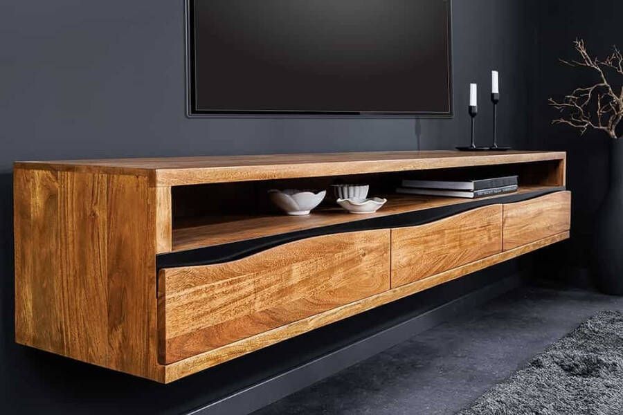 Invicta Interior Hangend tv-meubel MAMMUT 160 cm bruin acaciahoningafwerking massief houten boomrand 43709