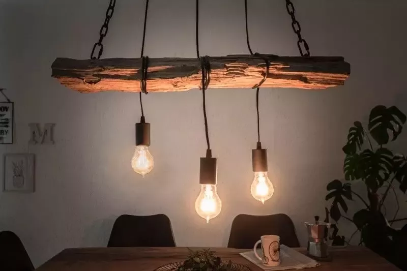 Invicta Interior Industriële hanglamp BARRACUDA 70cm gerecycled massief hout met 3 lampjes 40079 - Foto 1