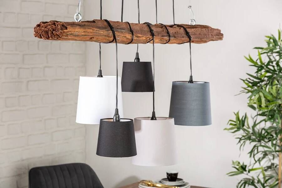 Invicta Interior Design hanglamp LEVELS 115cm drijfhout zwartgrijs met 5 lampjes 40693