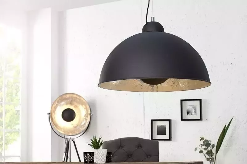 Invicta Interior Industriële design hanglamp STUDIO 55m zwart zilver bladlook hanglamp 36595 - Foto 1