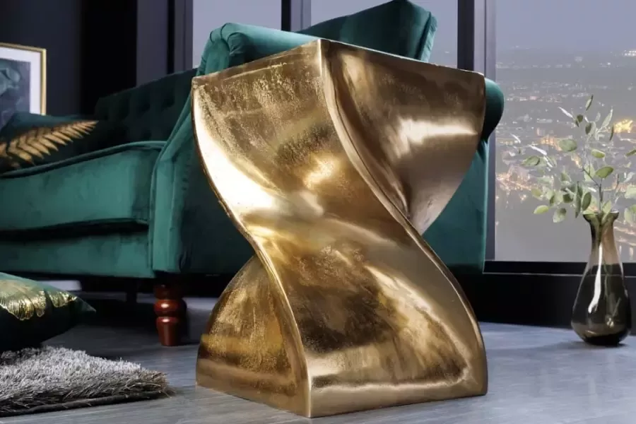 Invicta Interior Sculpturale bijzettafel TWIST 30cm goud aluminium handgemaakte kruk nachtkastje 42005