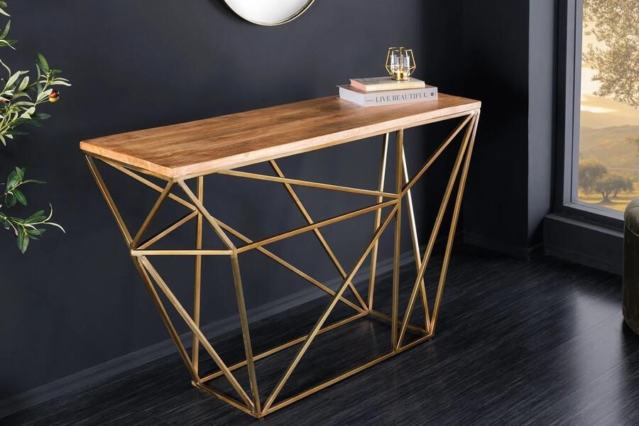 Invicta Interior Abstracte wandtafel DIAMOND 120 cm naturel messing mango hout metalen frame 43952 - Foto 2
