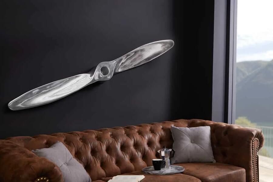 Invicta Interior Authentieke wanddecoratie SCREW II 110cm zilveren vliegtuigpropeller 21705