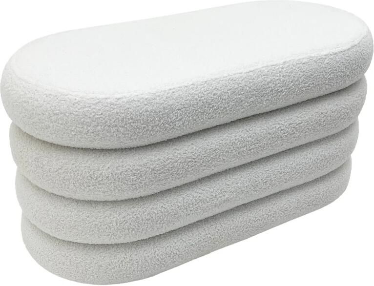 Invicta Interior Bankje VOGUE 85cm ovaal bekleed met opbergruimte bouclé wit 48923
