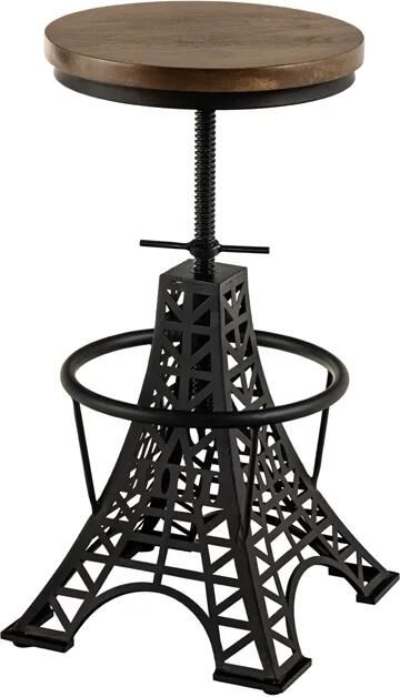 Invicta Interior Barkruk PARIS LOFT verstelbaar 47-77cm mangohout donkerbruin zwart Eiffeltoren Design 48438