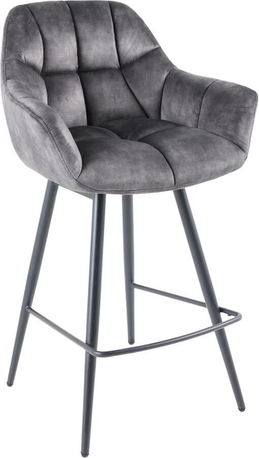Invicta Interior Draaibare barkruk PAPILLON grijze fluwelen barstoel met rugleuning zwarte metalen poten 43883 - Foto 4