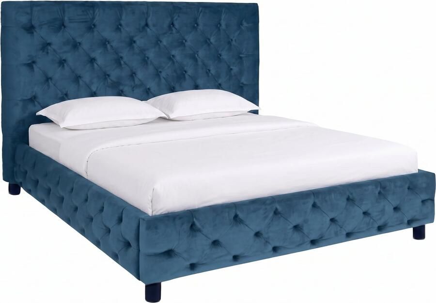Invicta Interior Design tweepersoonsbed PARIS 180x200cm donkerblauw fluweel Chesterfield 40556