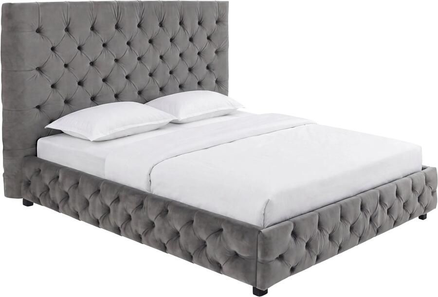 Invicta Interior Design tweepersoonsbed PARIS 180x200cm zilvergrijs fluweel Chesterfield 39992 - Foto 2