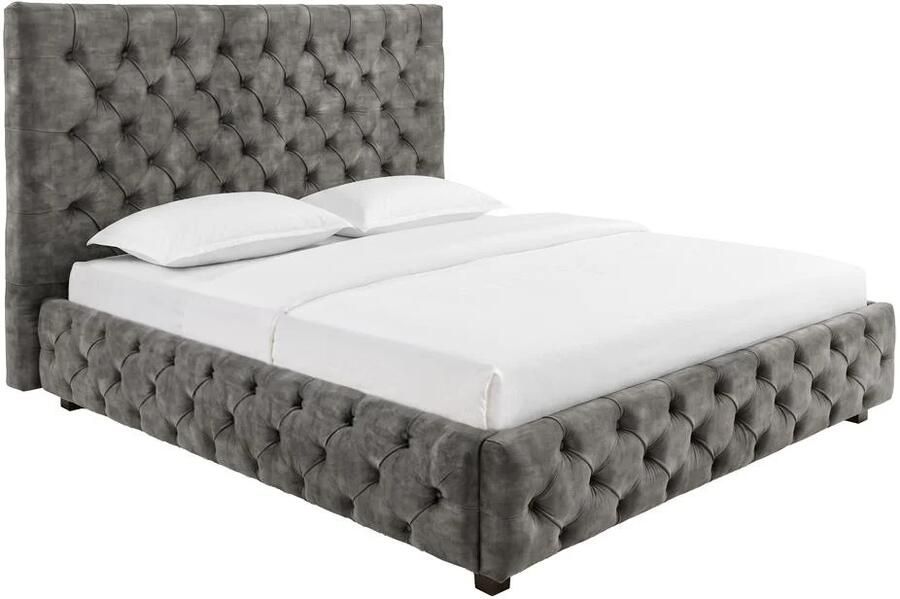 Invicta Interior Design tweepersoonsbed PARIS 180x200cm grijs olijf fluweel Chesterfield 6541076 - Foto 4