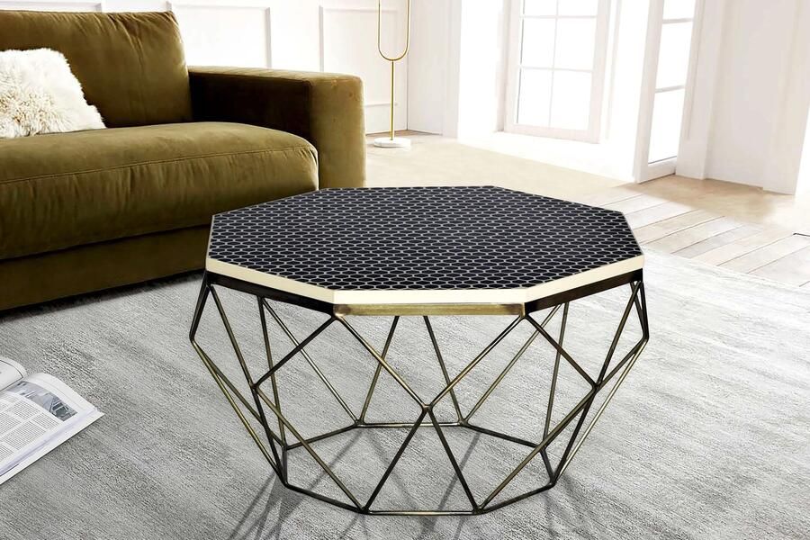 Invicta Interior Beeninleg Salontafel DIAMOND 70cm Zwart Wit Messing Inlegwerk Arts & Crafts 45215 - Foto 2