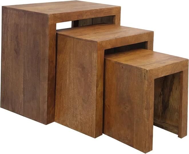 Invicta Interior Bijzettafel MAKASSAR 25-45cm set van 3 mangohout bruin honing afwerking 49377
