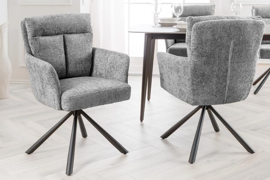 Invicta Interior Draaistoel BIG GEORGE grijze structuurstof met zwart metalen armleuning 44439 - Foto 3