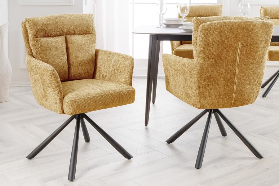 Invicta Interior Bureaustoel BIG GEORGE mosterdgeel structuurstof met zwart metalen armleuning 44437 - Foto 2