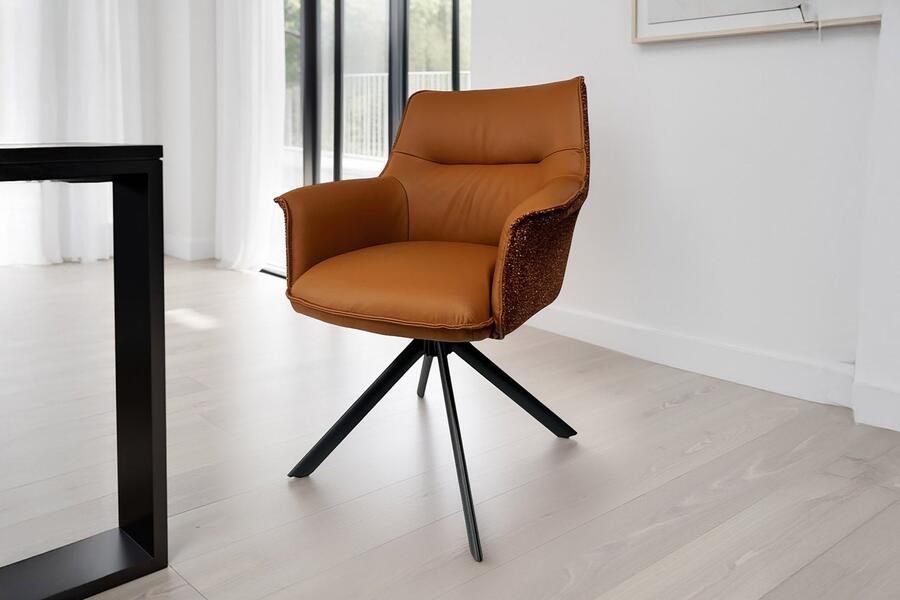 Invicta Interior Bureaustoel LE GRAND cognac echt leer structuurstof zwart metalen frame 46989