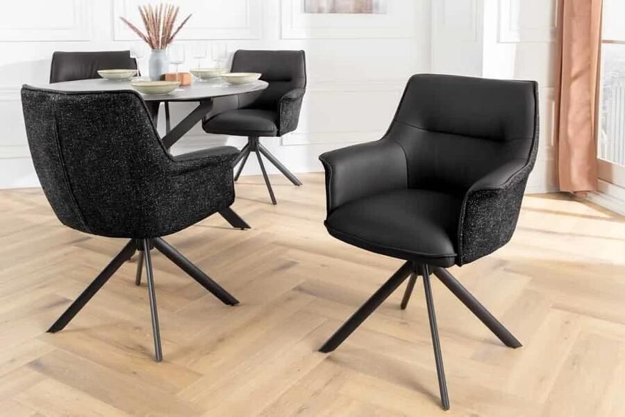 Invicta Interior Bureaustoel LE GRAND zwart echt leer getextureerde stof metalen frame met armleuning 46988
