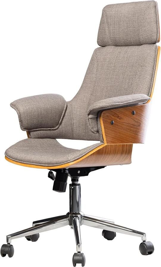 Invicta Interior Bureaustoel MANHATTAN 44-54 cm draaibaar met structuurstof grijs en walnoothout 46664
