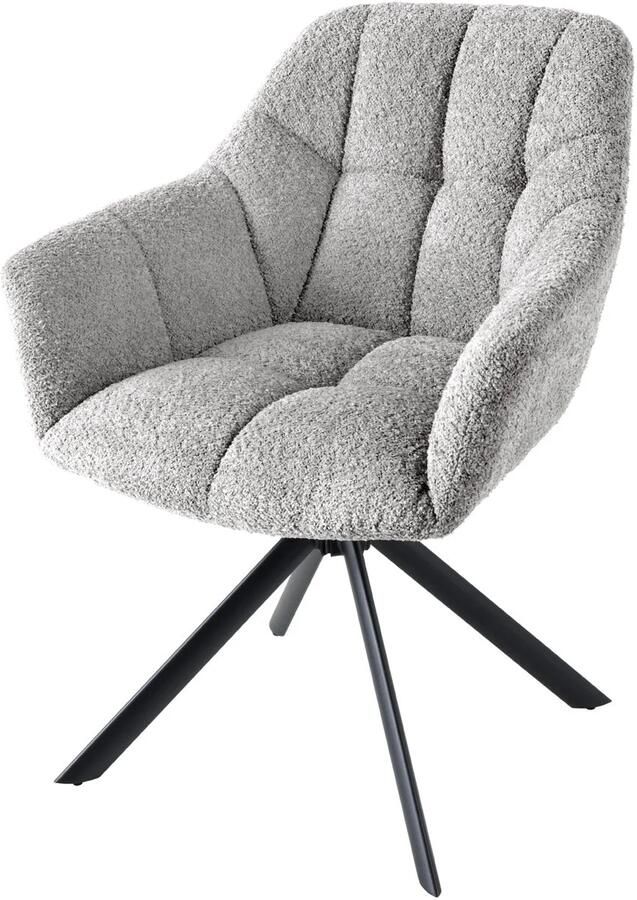Invicta Interior PAPILLON grijze Bouclé draaistoel met armleuning Zwart metalen onderstel 44593