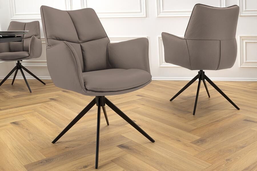 Invicta Interior Bureaustoel PAPILLON bruin echt leer zwart metalen frame met armleuning 45183