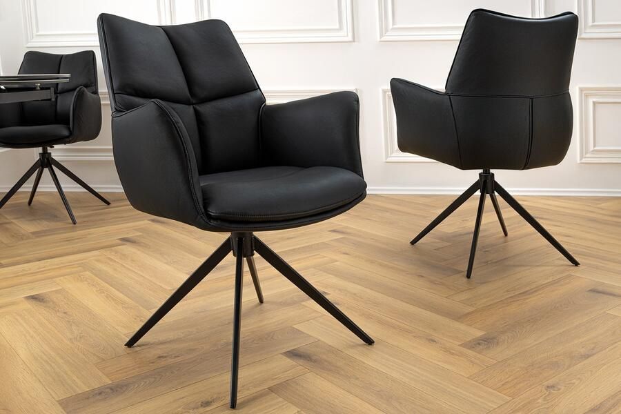 Invicta Interior Bureaustoel PAPILLON zwart echt leer zwart metalen frame met armleuning 45184