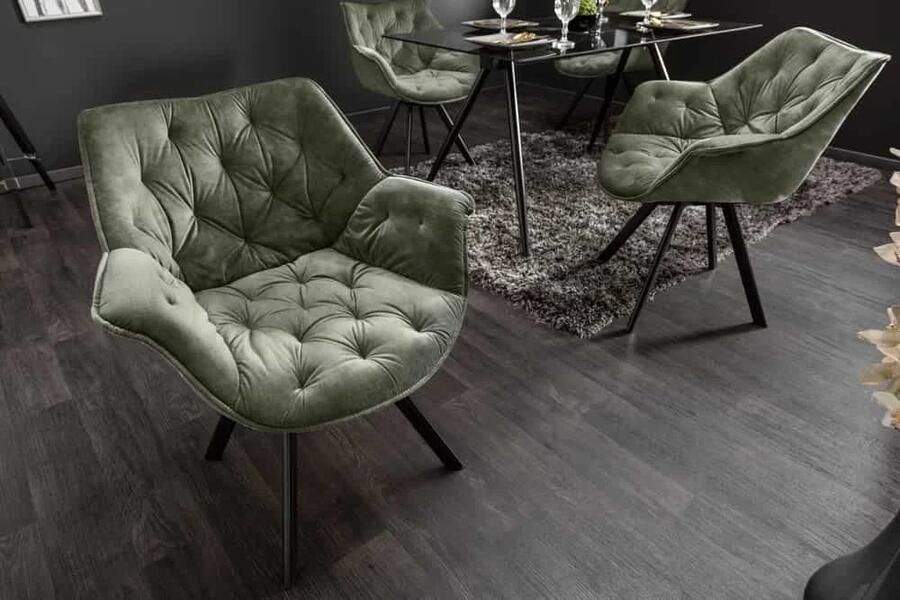 Invicta Interior Bureaustoel THE DUTCH COMFORT donkergroen fluweel met armleuningen Modern Design 44067