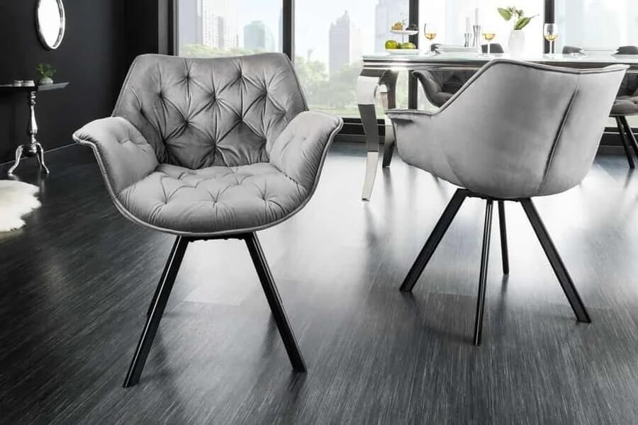 Invicta Interior Bureaustoel THE DUTCH COMFORT grijs fluweel met armleuningen Modern Design 44065
