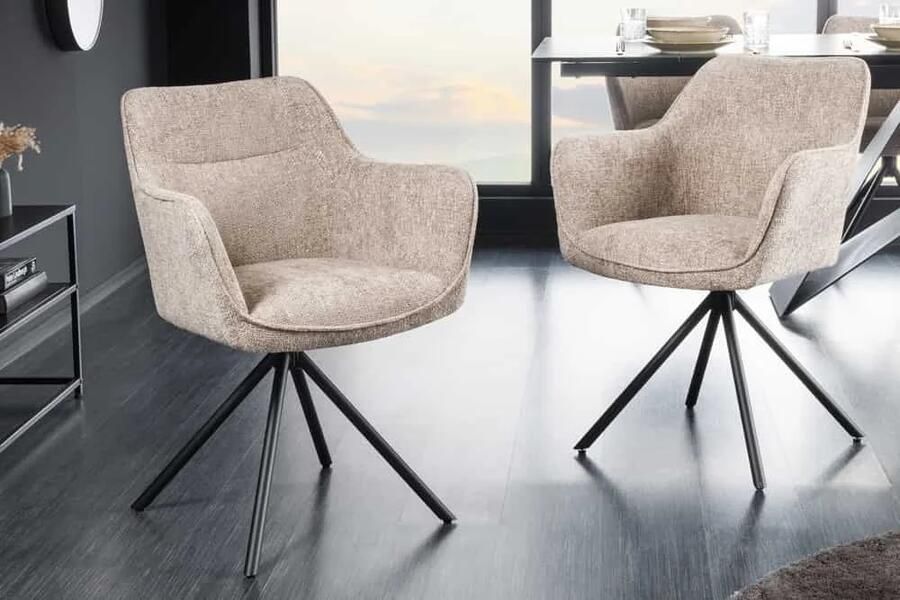Invicta Interior Bureaustoel VERONA champagne beige structuurstof met armleuning metalen poten zwart 44158 - Foto 2