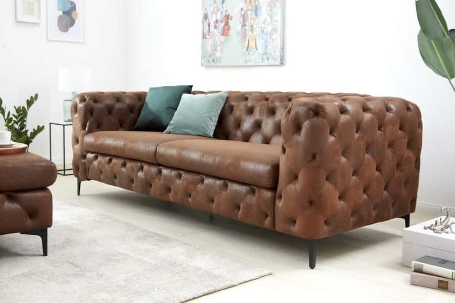 Invicta Interior Chesterfield 3-zitsbank MODERN BAROK 235cm antiek bruin microvezel veerkern 44396