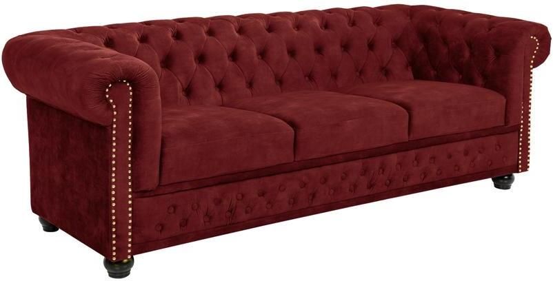 Invicta Interior Chesterfield Fluwelen Driezitsbank CHESTERFIELD 205cm rood
