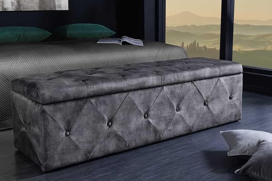 Invicta Interior Chesterfield Slaapbank EXTRAVAGANCIA 140cm Grijs Fluweel met opbergruimte 44425