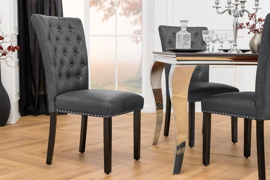 Invicta Interior Chesterfield Stoel CASTLE Zwart Kunstleer Rubber Hout Decoratieve Klinknagels 44588