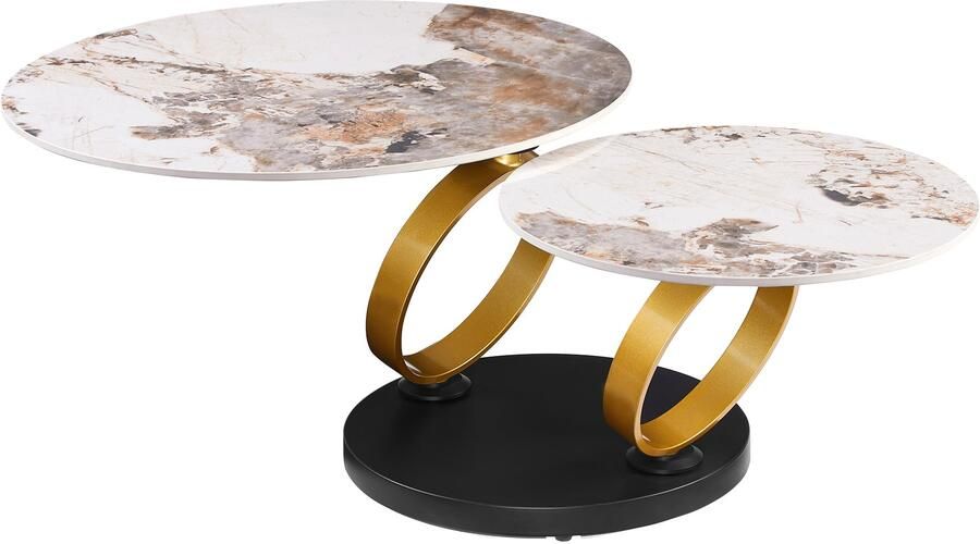 Invicta Interior Coffee table DANCING RINGS 80-135cm round rotatable pandora ceramic matte gold rings 48660