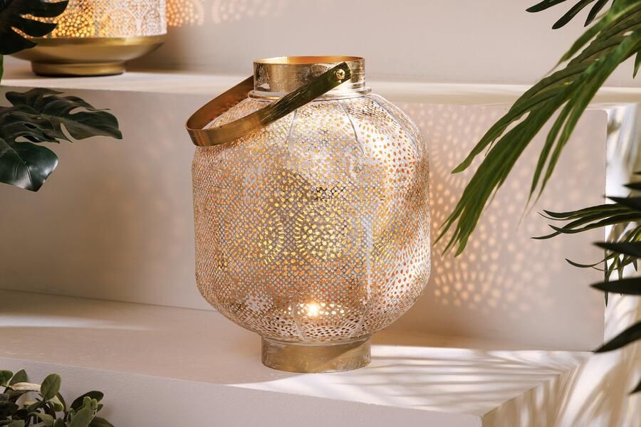 Invicta Interior Deco lantaarn ORIENT 25cm goud metaal met patina handgemaakte lantaarn 43832