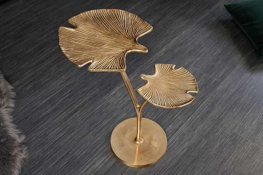 Invicta Interior Decoratieve bijzettafel GINKGO LEAFS 50cm goud handgemaakt metaal 41787 - Foto 2