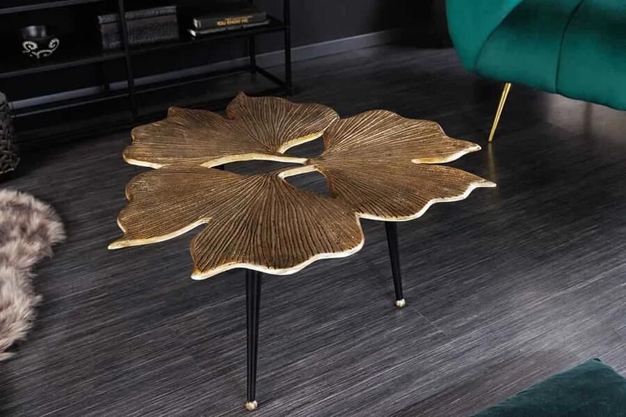 Invicta Interior Decoratieve salontafel GINKGO LEAFS 75cm goud handgemaakt metaal 41791 - Foto 2